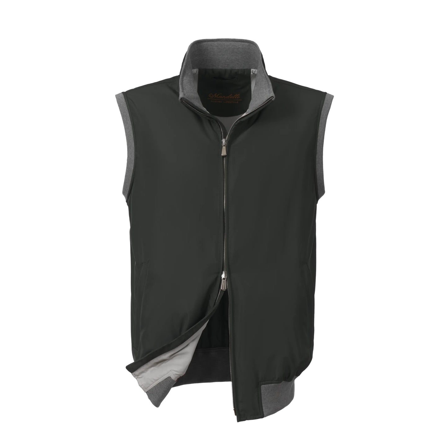 Seaweed Green Vest with Leather Details