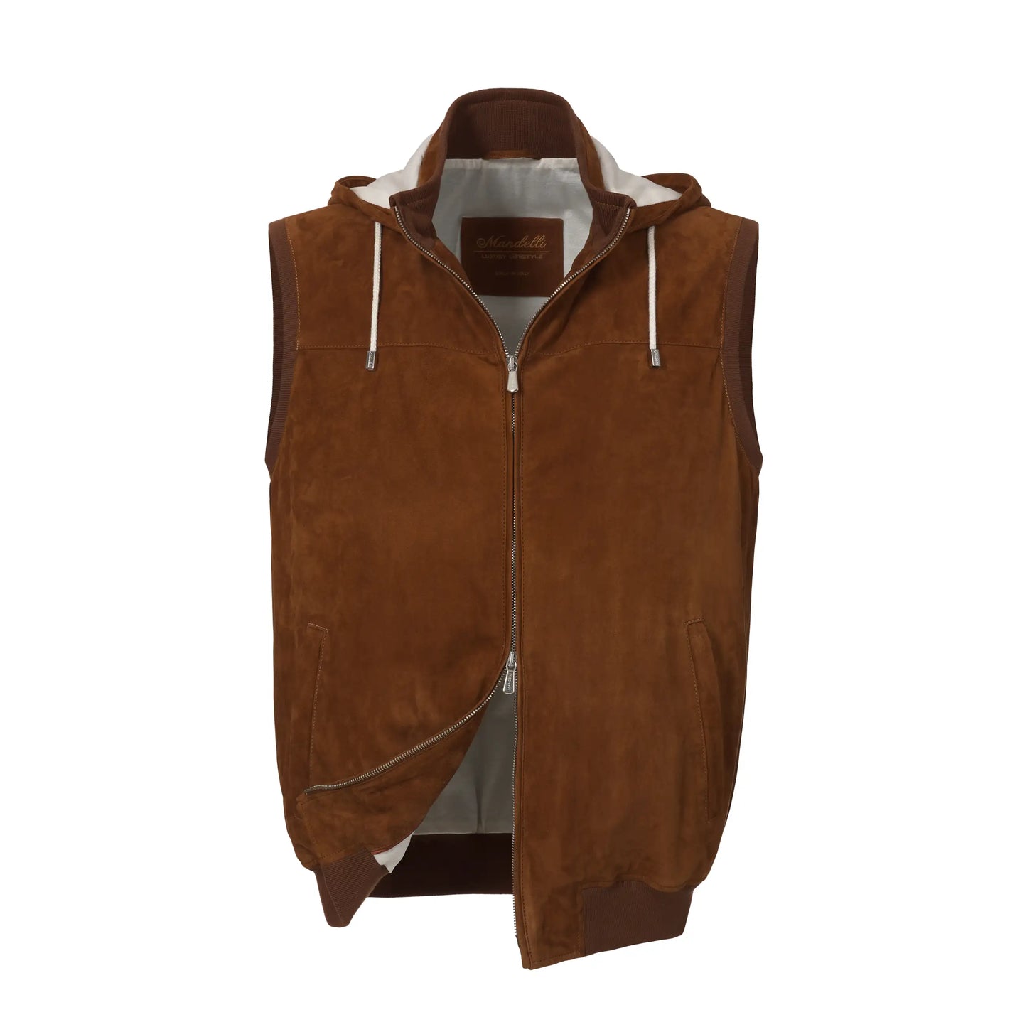 Hooded Leather Vest in Gingerbread