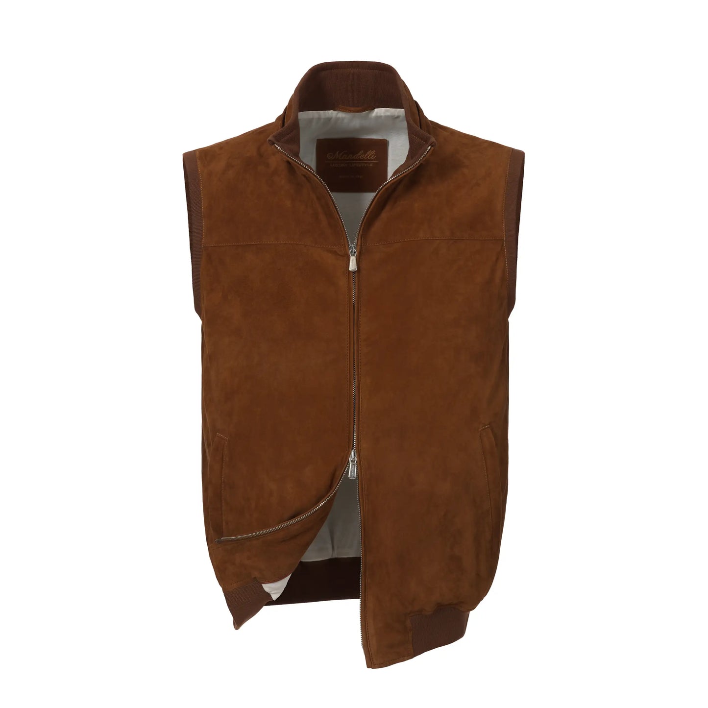 Hooded Leather Vest in Gingerbread