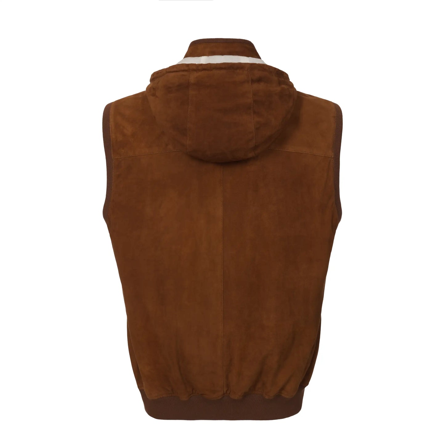 Hooded Leather Vest in Gingerbread