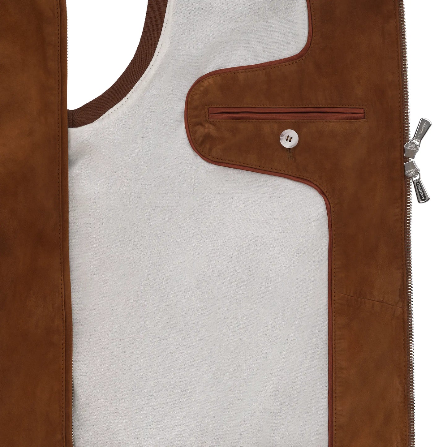 Hooded Leather Vest in Gingerbread