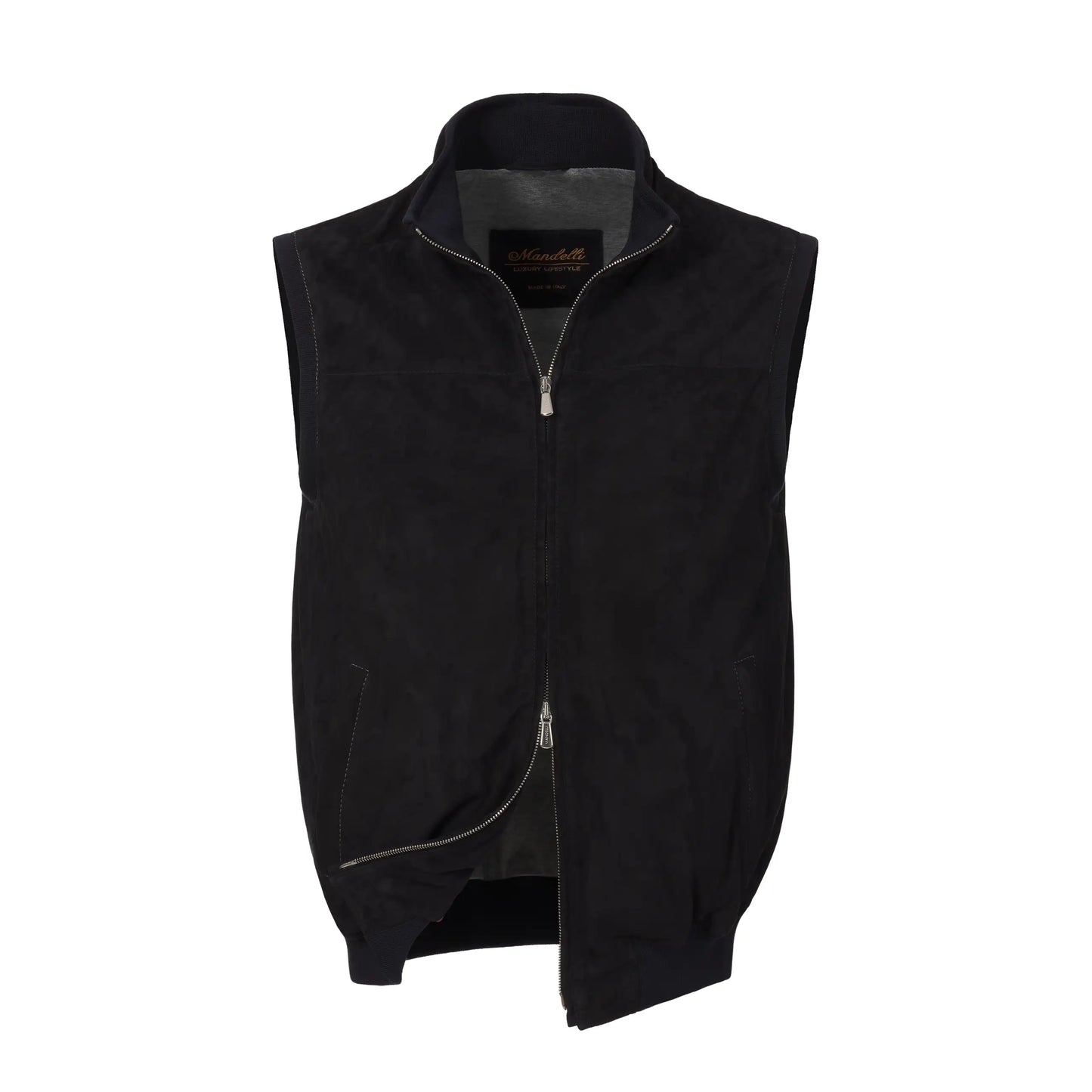 Hooded Leather Vest in Dark Blue