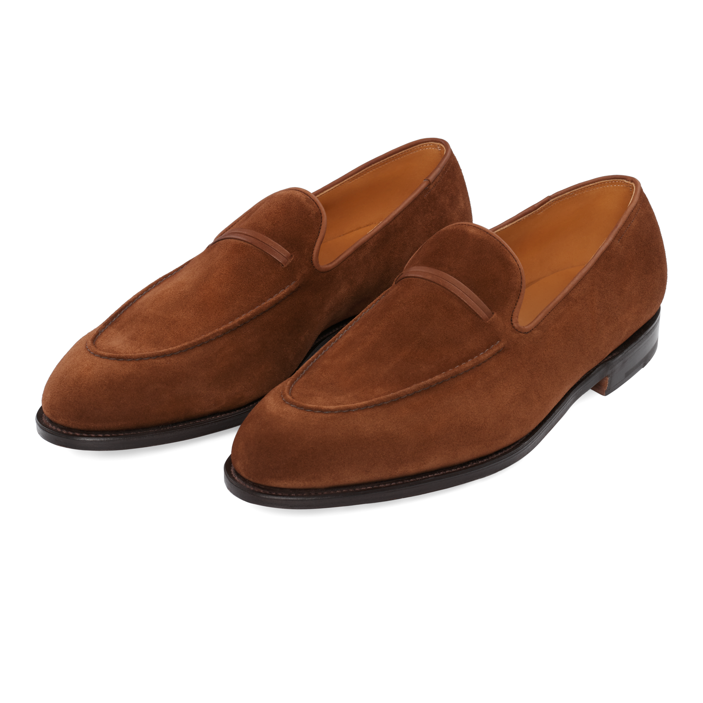 John Lobb "Amble" Suede Loafer with Hand Stitched Apron in Brown - SARTALE