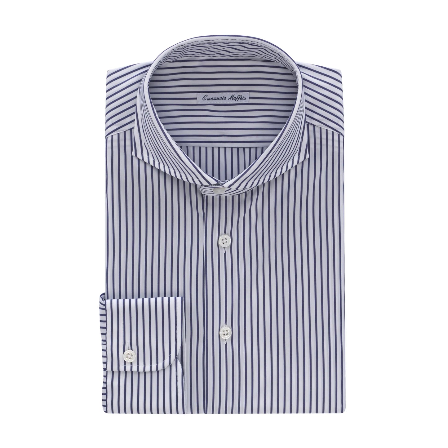 Stretch-Cotton Blue and White Shirt with Shark Collar