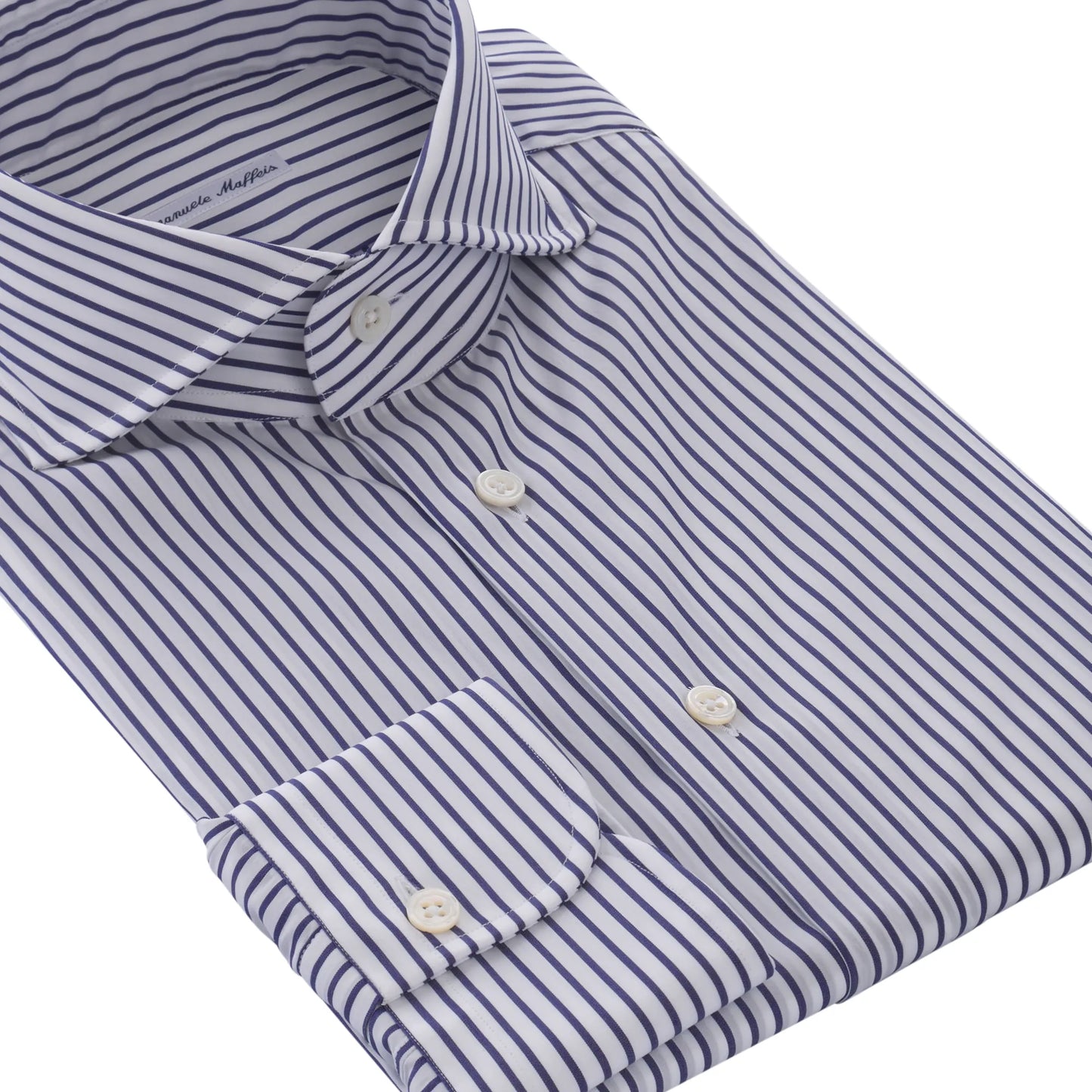 Stretch-Cotton Blue and White Shirt with Shark Collar