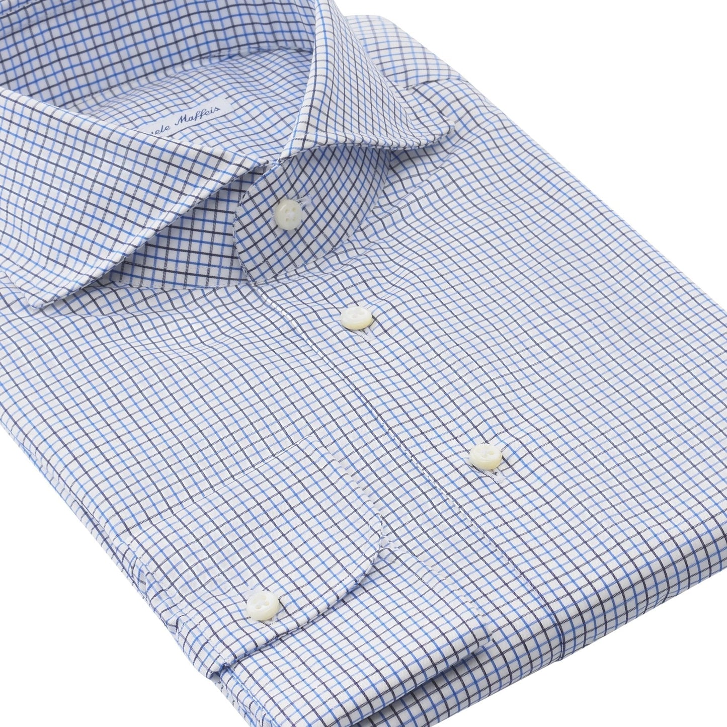 Emanuele Maffeis Tattersall Multicolor Cotton Shirt with Shark Collar - SARTALE