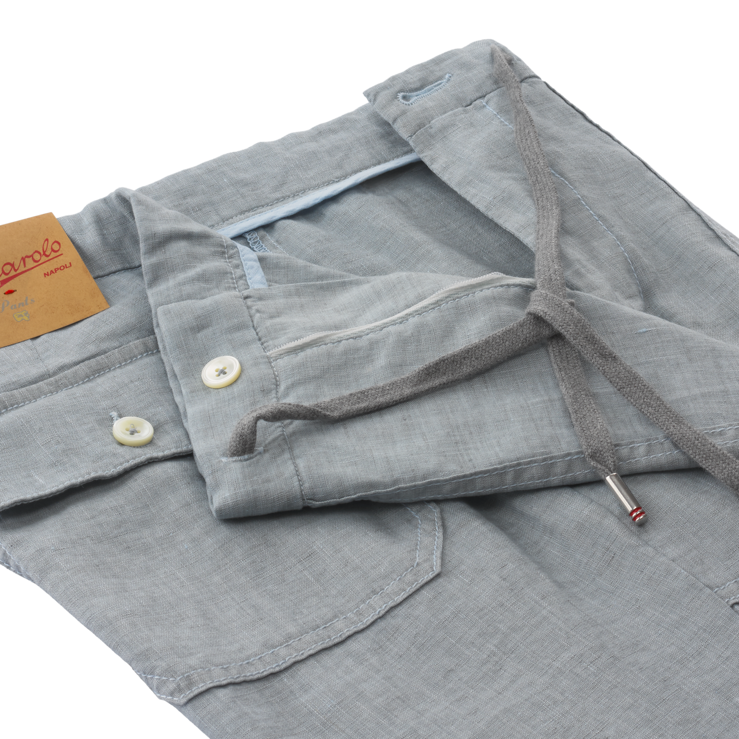 Marco Pescarolo Regular-Fit Linen-Stretch Drawstring Light Blue Trousers - SARTALE