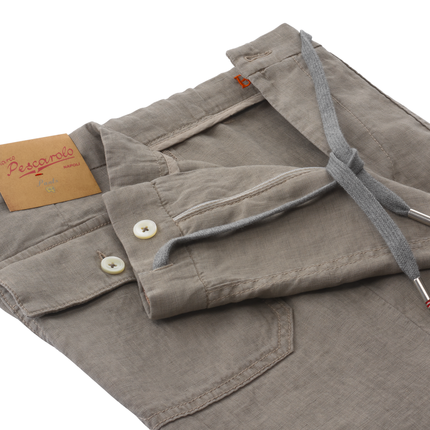 Marco Pescarolo Regular-Fit Linen-Stretch Drawstring Taupe Trousers - SARTALE