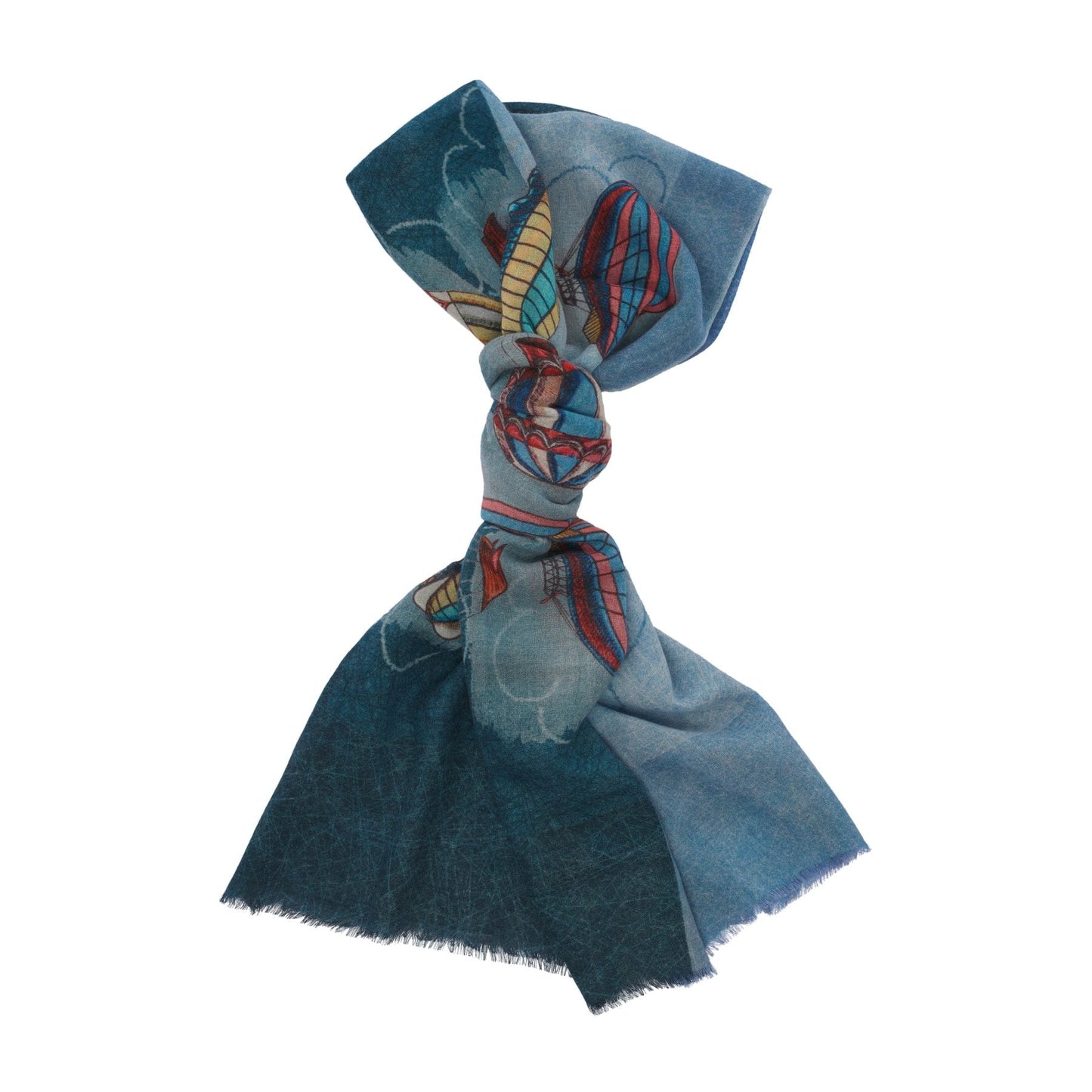 Bontoni Fringed Cashmere Scarf with Balloon Print in Navy Blue - SARTALE