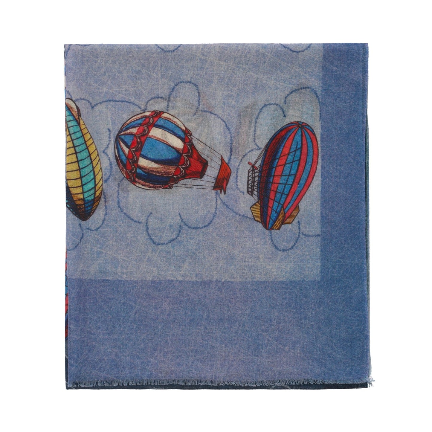 Bontoni Fringed Cashmere Scarf with Balloon Print in Blue - SARTALE