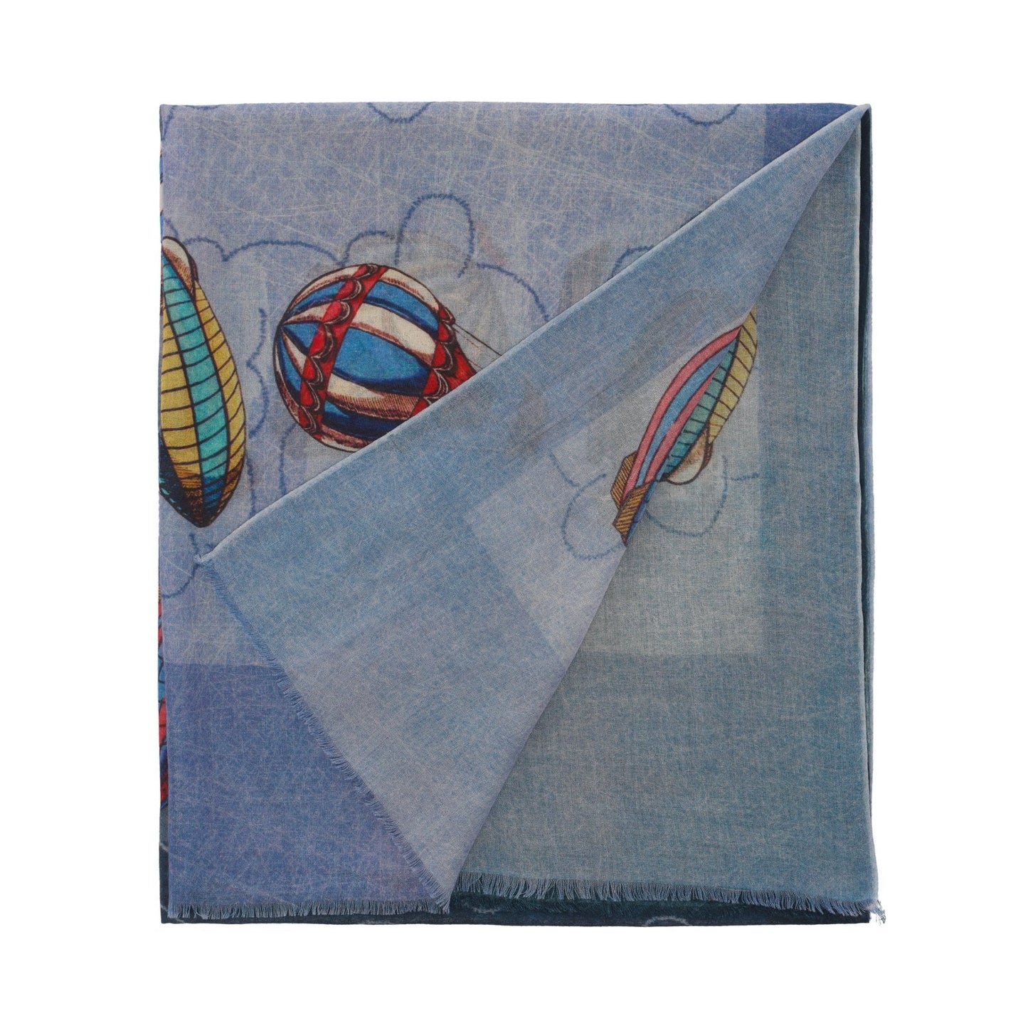 Bontoni Fringed Cashmere Scarf with Balloon Print in Blue - SARTALE