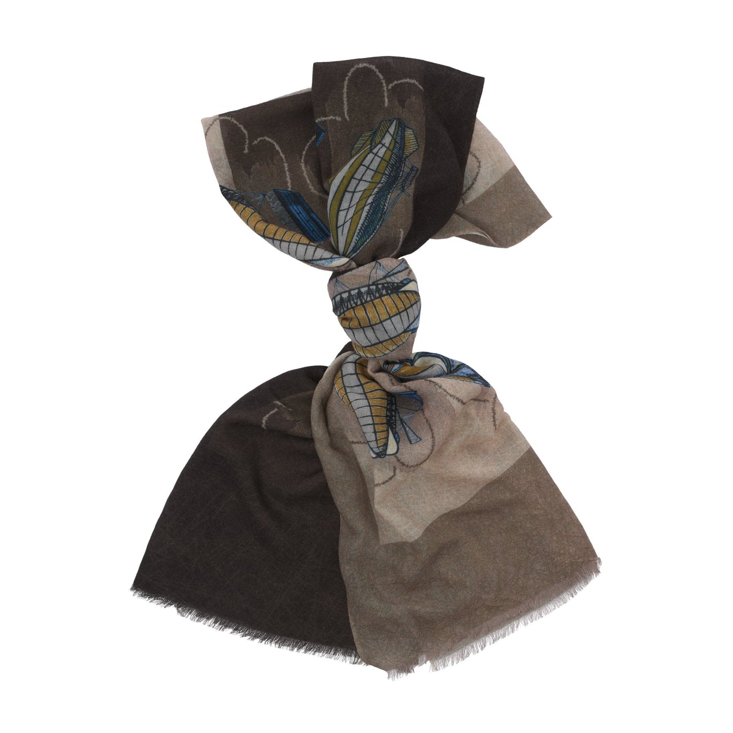 Bontoni Fringed Cashmere Scarf with Balloon Print in Brown - SARTALE