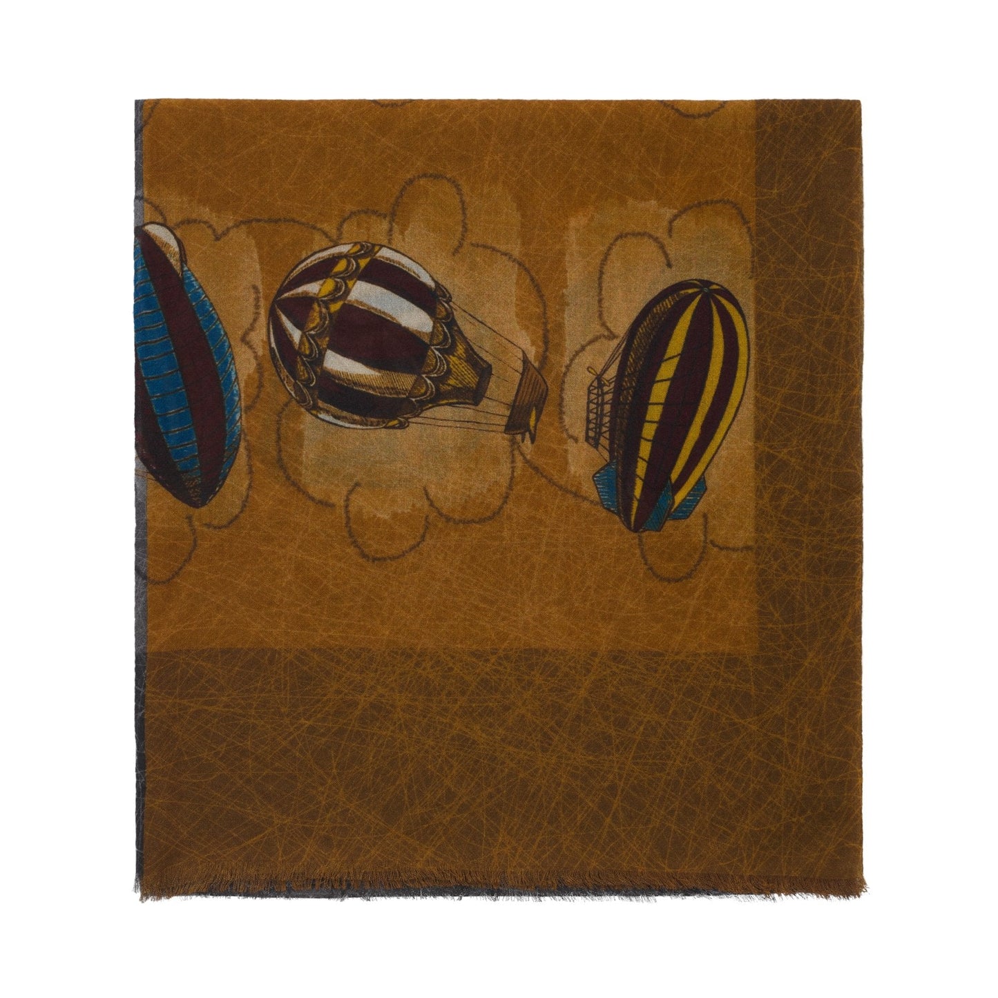 Bontoni Fringed Cashmere Scarf with Ballon Print in Brown - SARTALE