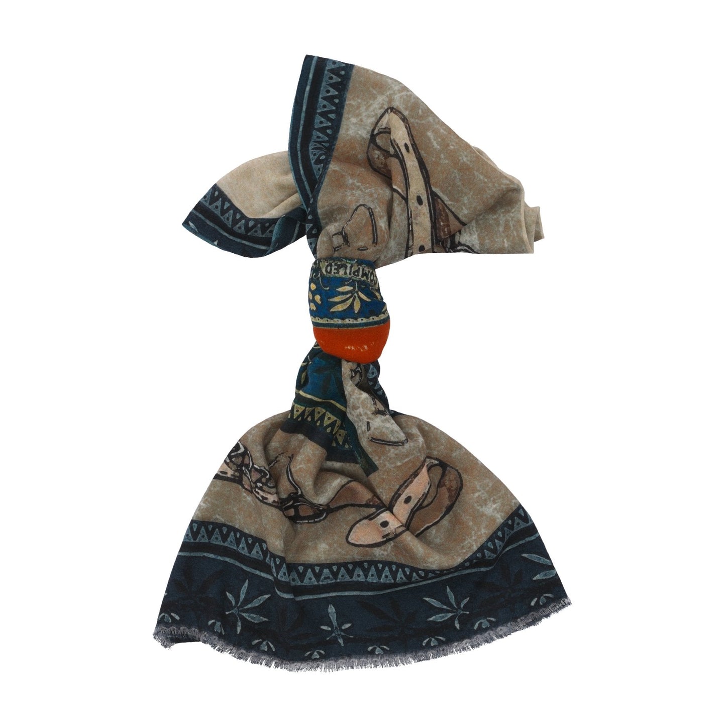 Bontoni Fringed Multicolor Printed Cashmere Scarf - SARTALE