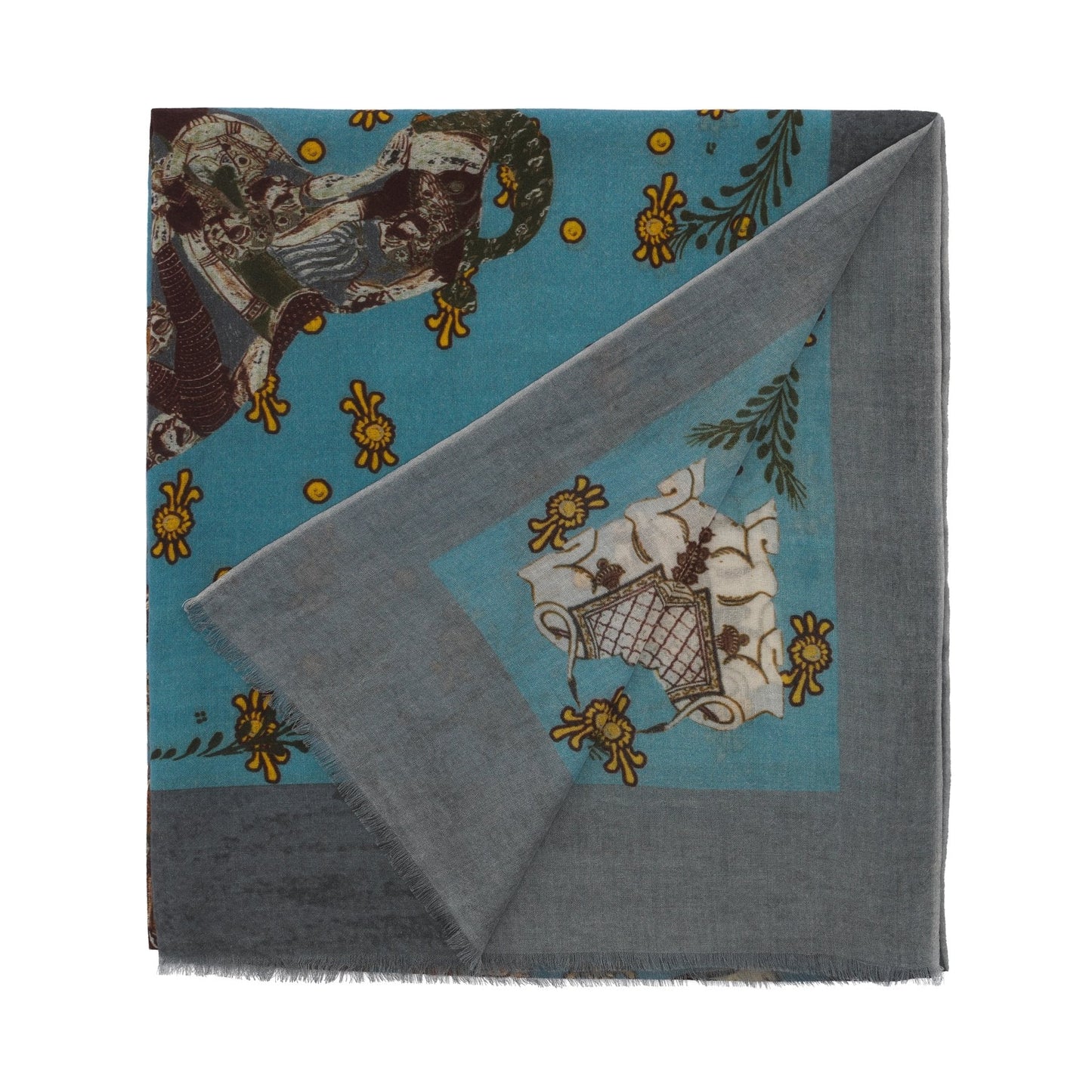 Bontoni Fringed Multicolor Printed Cashmere Scarf (2) - SARTALE