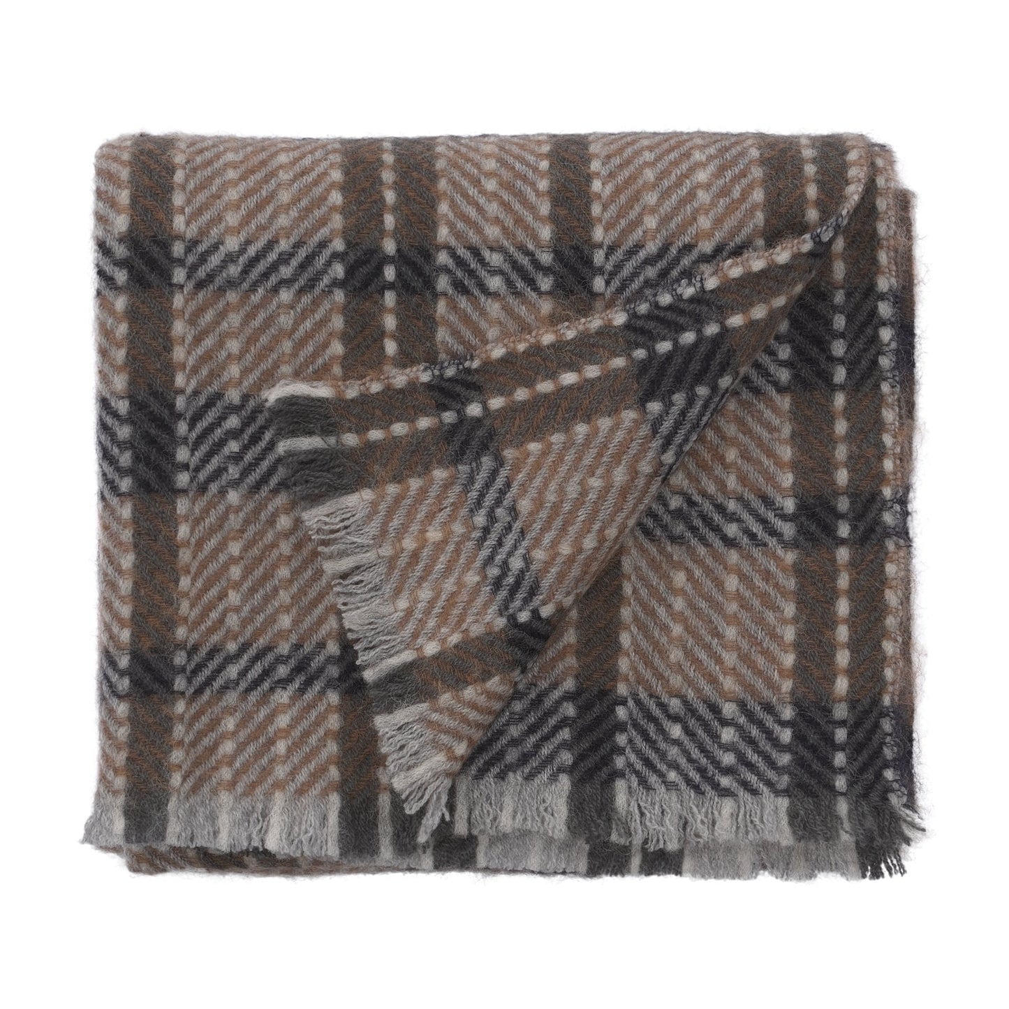 Bontoni Fringed Checked Cashmere, Alpaca and Virgin Wool-Blend Scarf in Brown - SARTALE