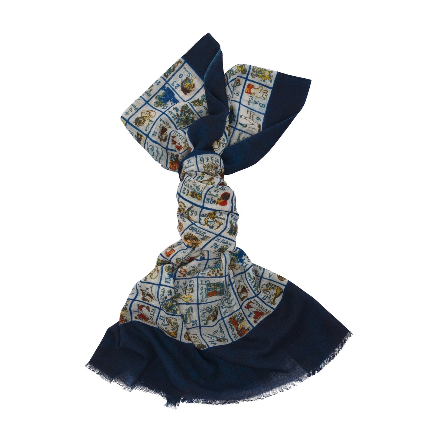 Bontoni Fringed Printed Cashmere Scarf in Blue - SARTALE