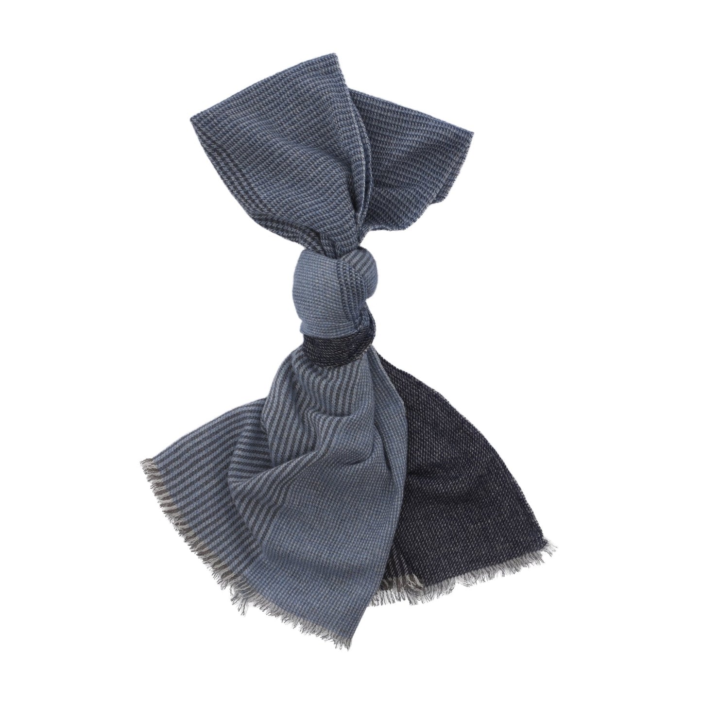 Bontoni Fringed Houndstooth Cashmere Scarf in Blue - SARTALE