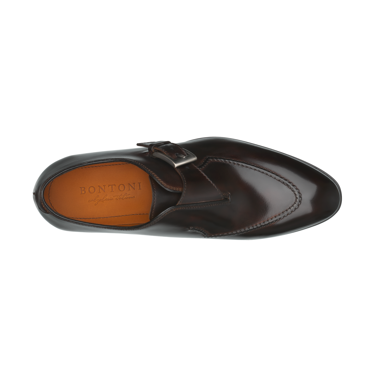 Bontoni «Brillantina II» Single-Monk Leather Shoes with Hand-Stitched Details in Dark Brown - SARTALE