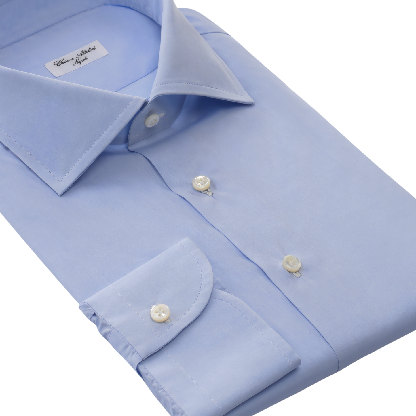 Cesare Attolini Plain Cotton Dress Shirt in Light Blue - SARTALE