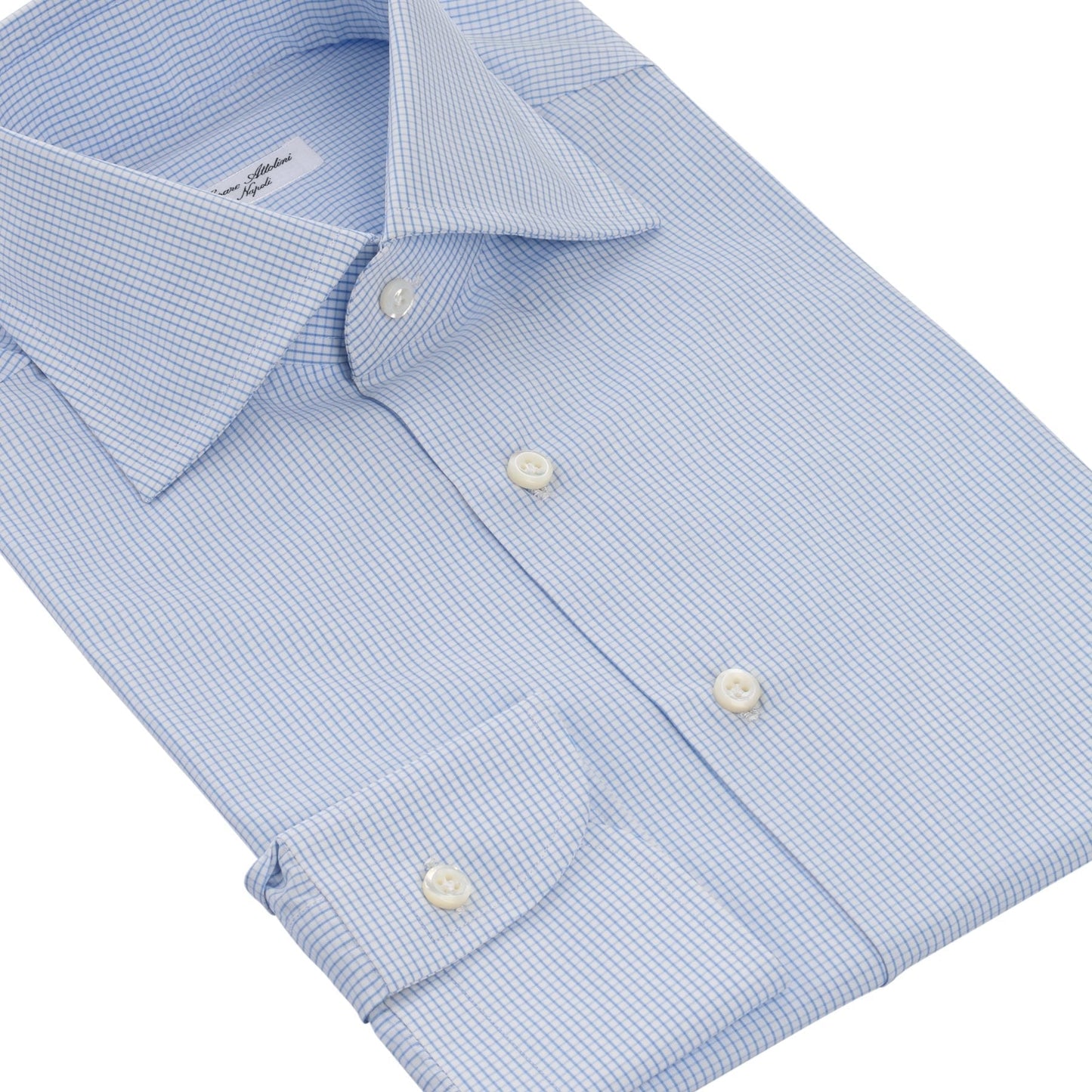 Cesare Attolini Tailored-Fit Checked Cotton Shirt in Light Blue - SARTALE