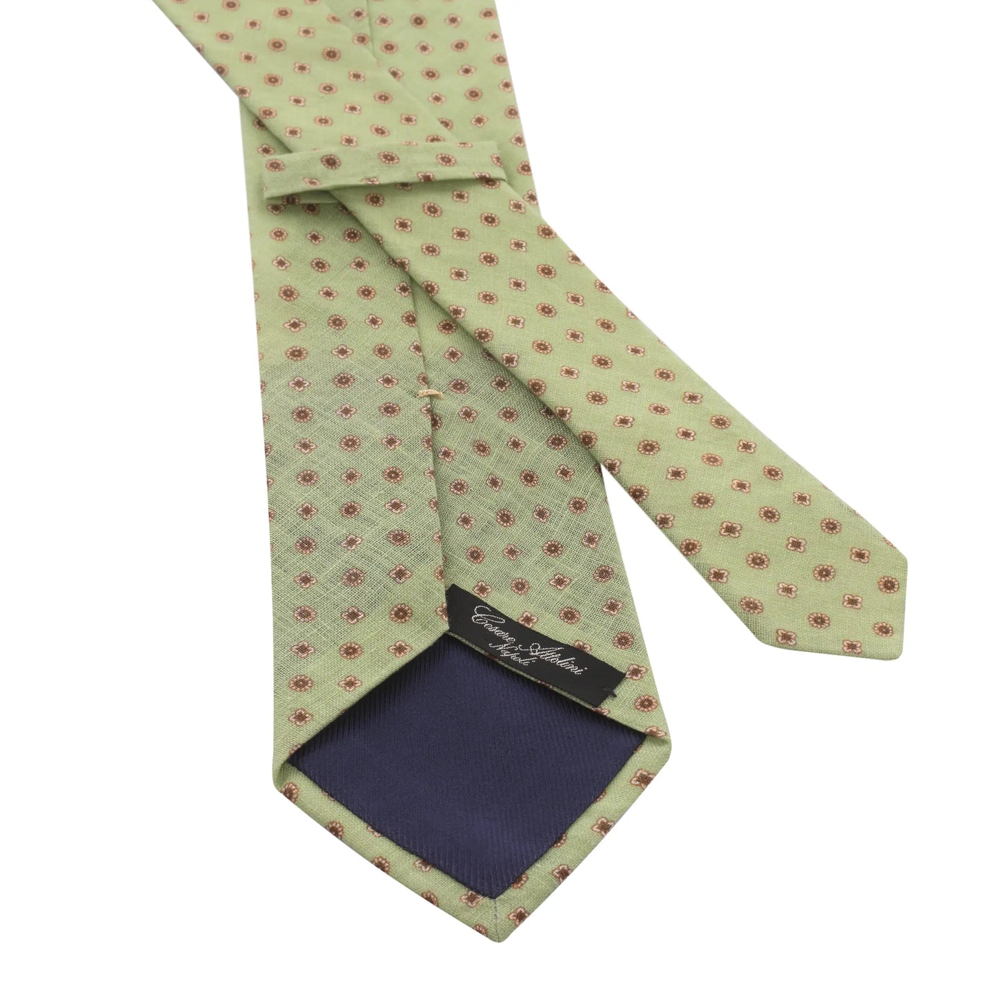 Hand-Printed Linen Tie in Light Green