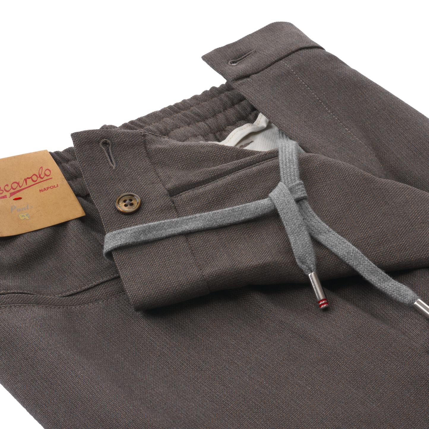 Marco Pescarolo Slim-Fit Virgin Wool Drawstring Puppytooth Trousers in Brown - SARTALE