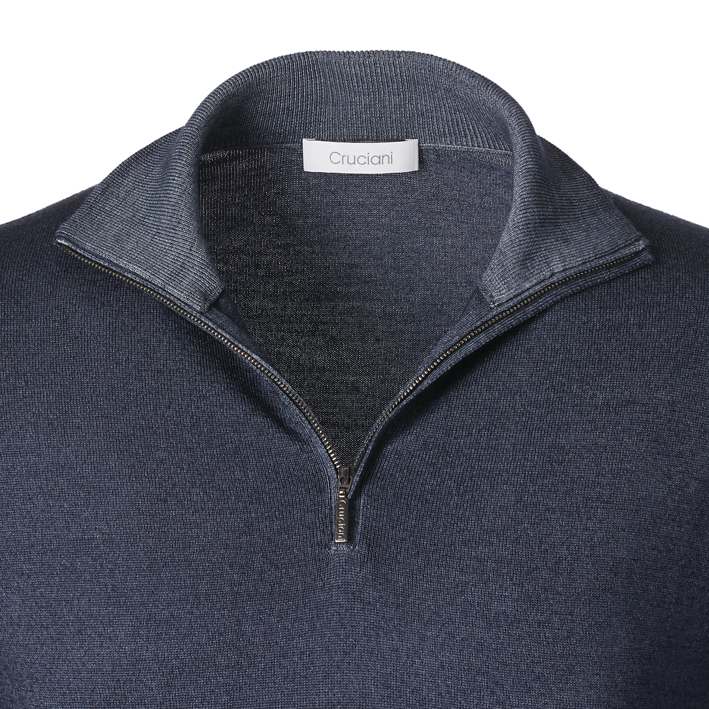 Cruciani Wool Turtleneck Sweater with Half-Zip in Denim Blue - SARTALE