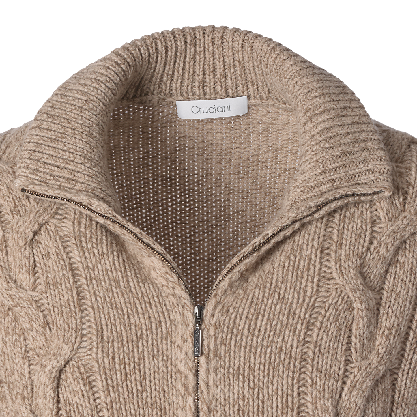 Cruciani Wool and Cashmere-Blend Zip-Up Sweater in Beige - SARTALE