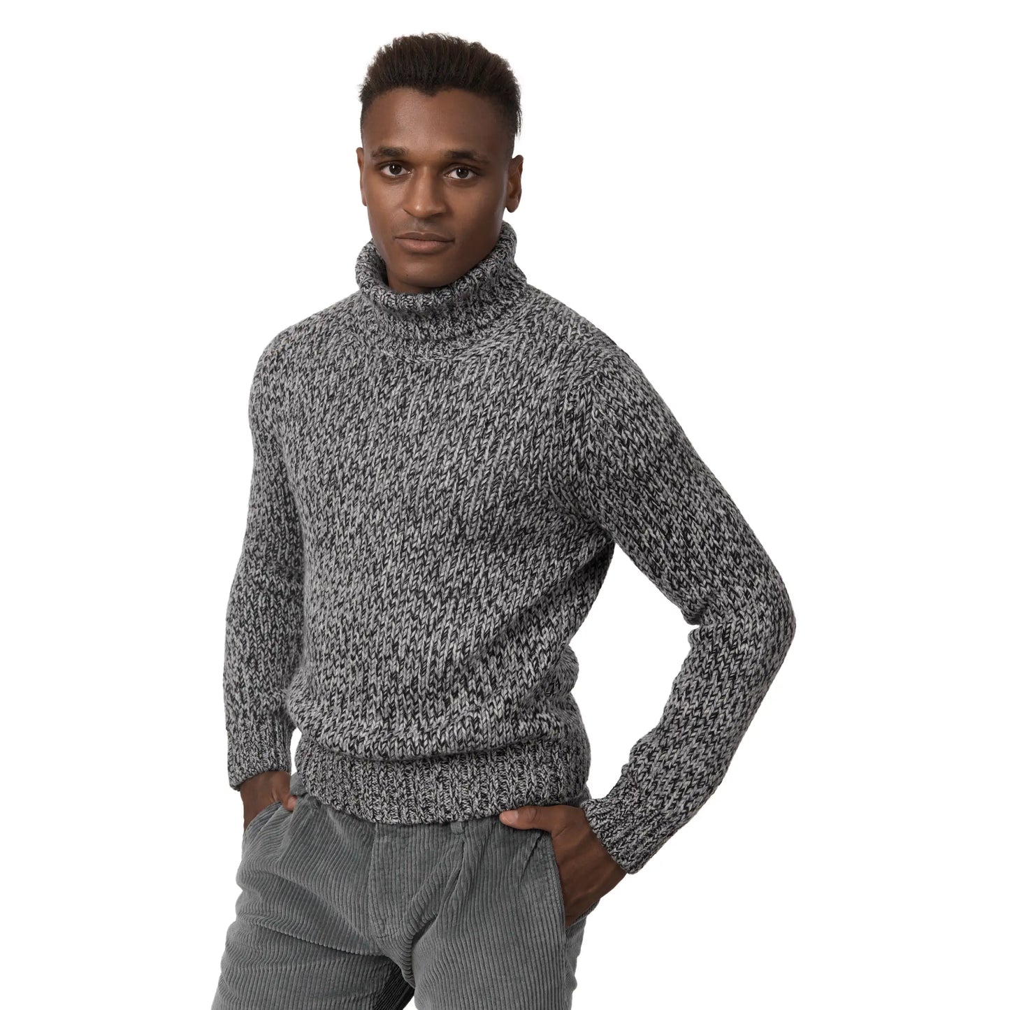 Melange Cashmere Turtleneck Sweater in Gery