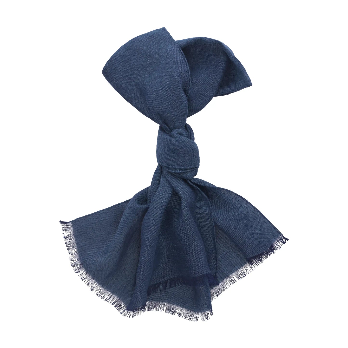 Fringed Linen Scarf in Dark Blue