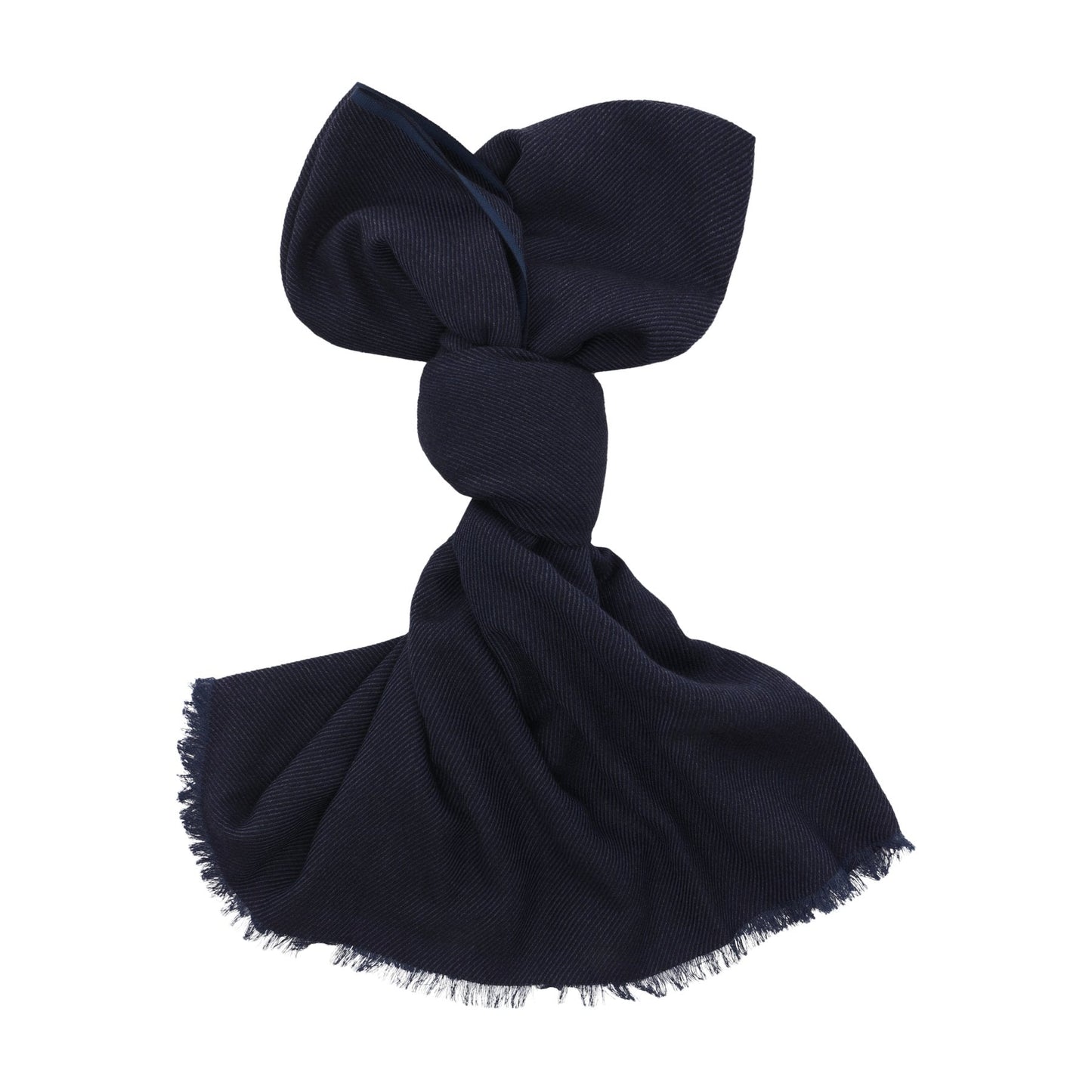 Cesare Attolini Fringed Cashmere, Silk and Cotton-Blend Scarf in Dark Blue - SARTALE