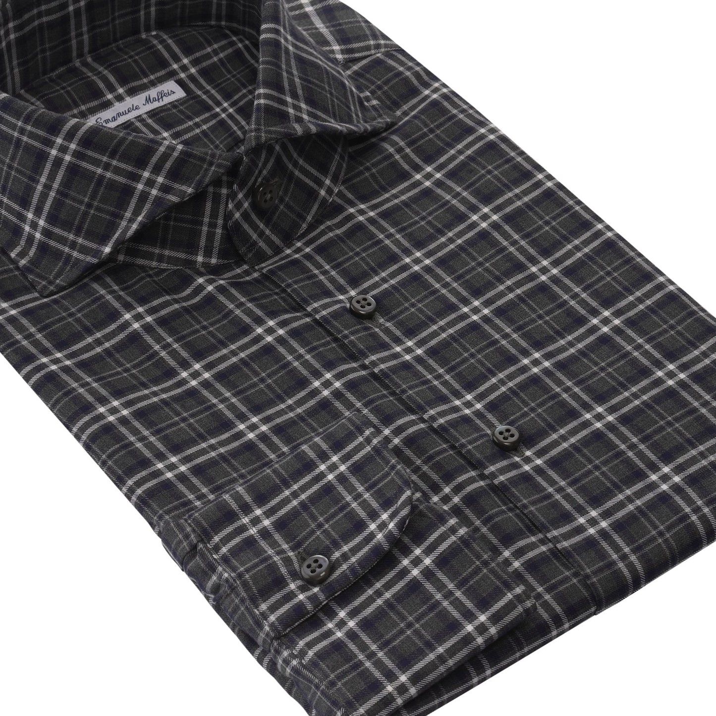 Emanuele Maffeis Checked Cotton Green Shirt with Shark Collar - SARTALE