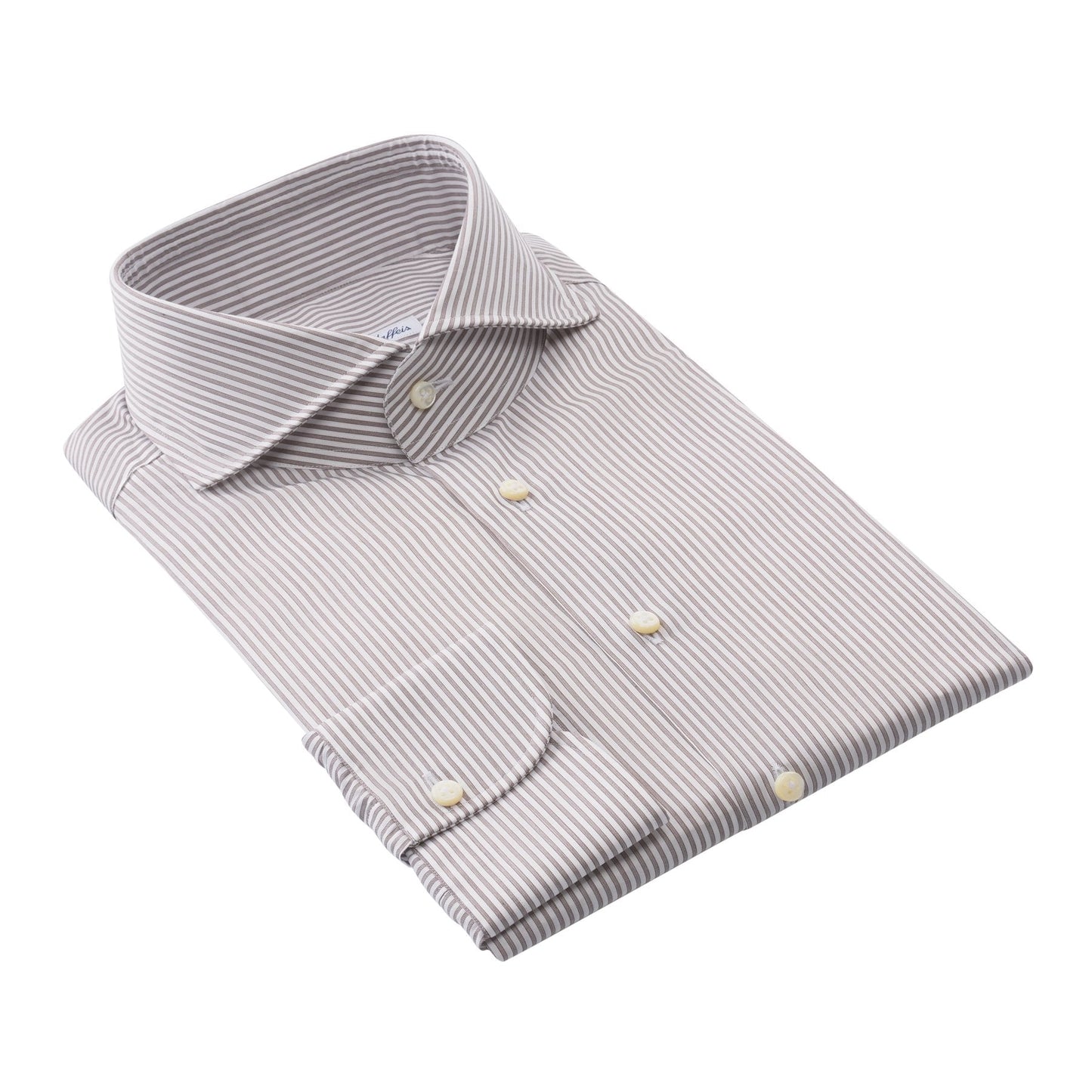 Emanuele Maffeis Bengal-Stripe Cotton Brown Shirt with Shark Collar - SARTALE