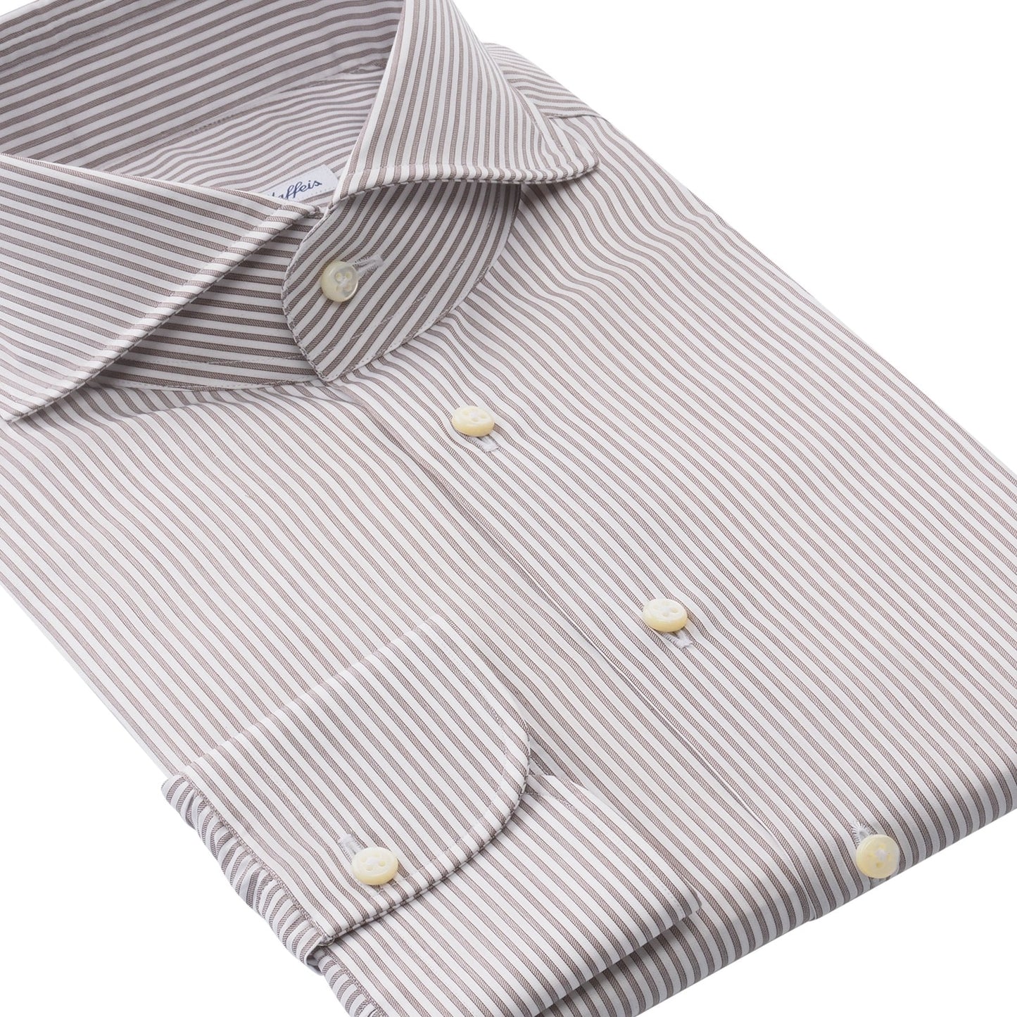 Emanuele Maffeis Bengal-Stripe Cotton Brown Shirt with Shark Collar - SARTALE