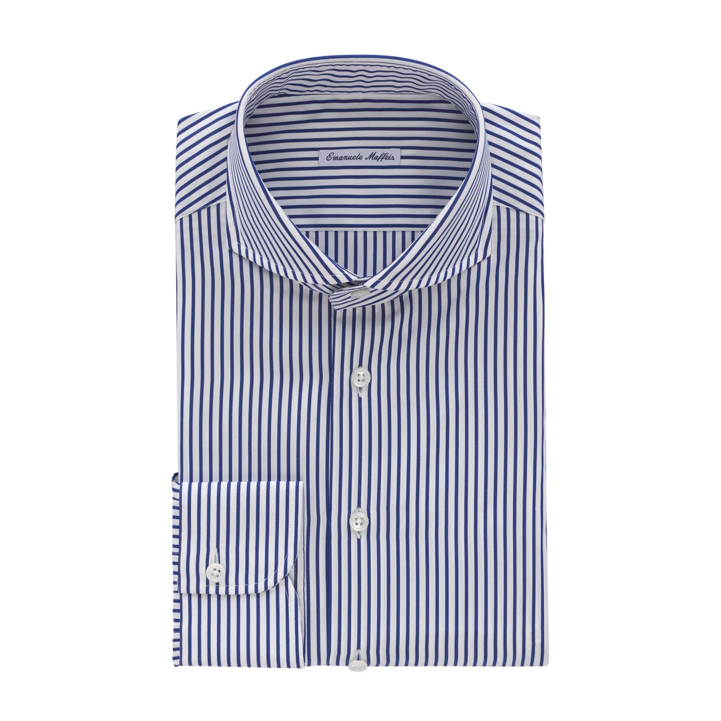 Striped Blue and White Shirt with Shark Collar