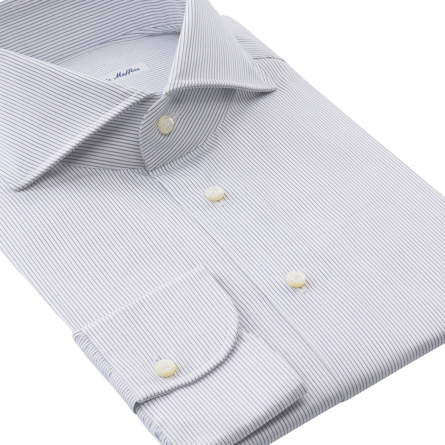 Emanuele Maffeis Pinstriped Cotton White and Blue Shirt with Shark Collar - SARTALE