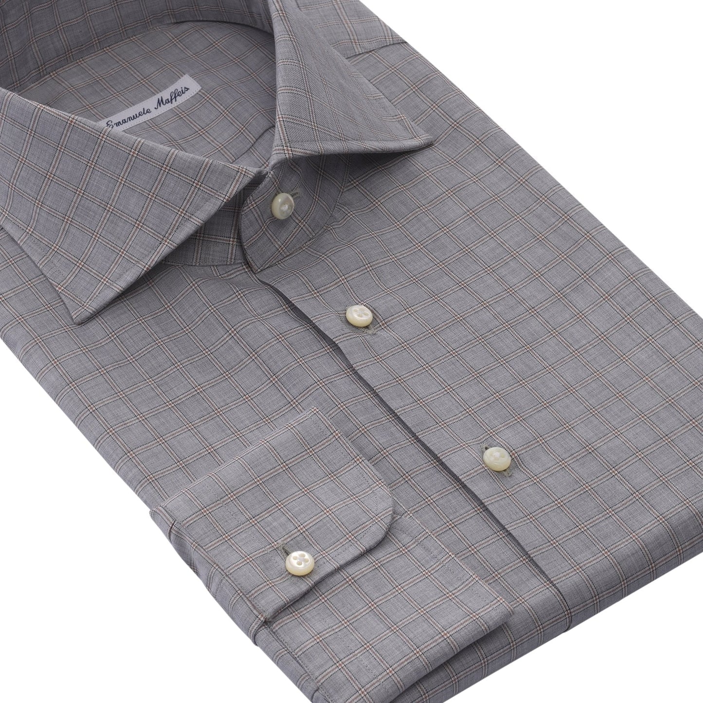 Emanuele Maffeis Checked Cotton Grey Shirt with Cutaway Collar - SARTALE