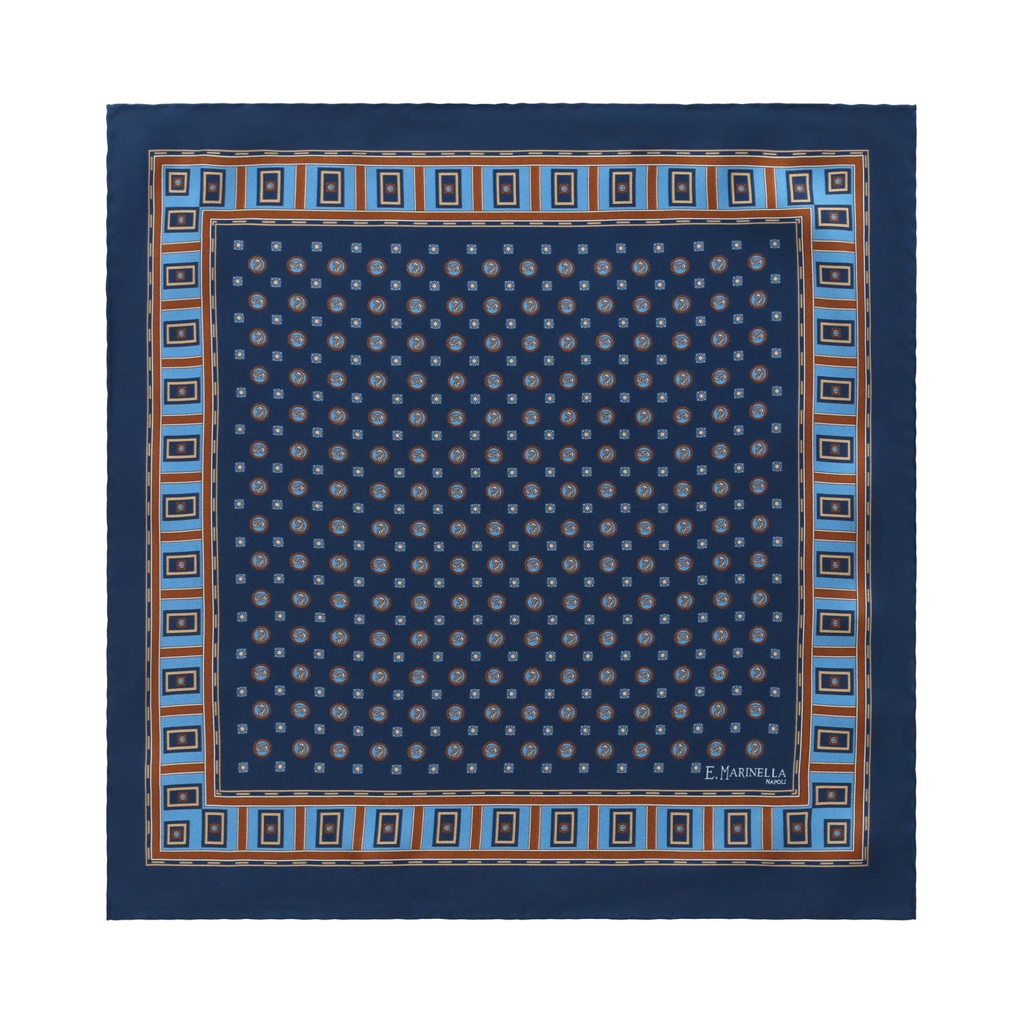 Printed Silk Pocket Square in Dark Blue