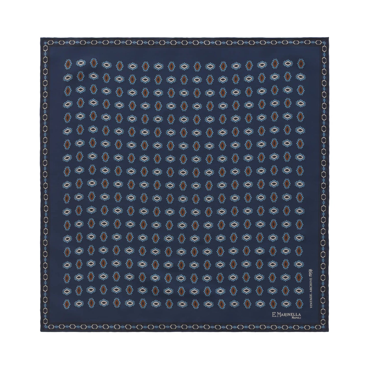 Printed Silk Pocket Square in Blue