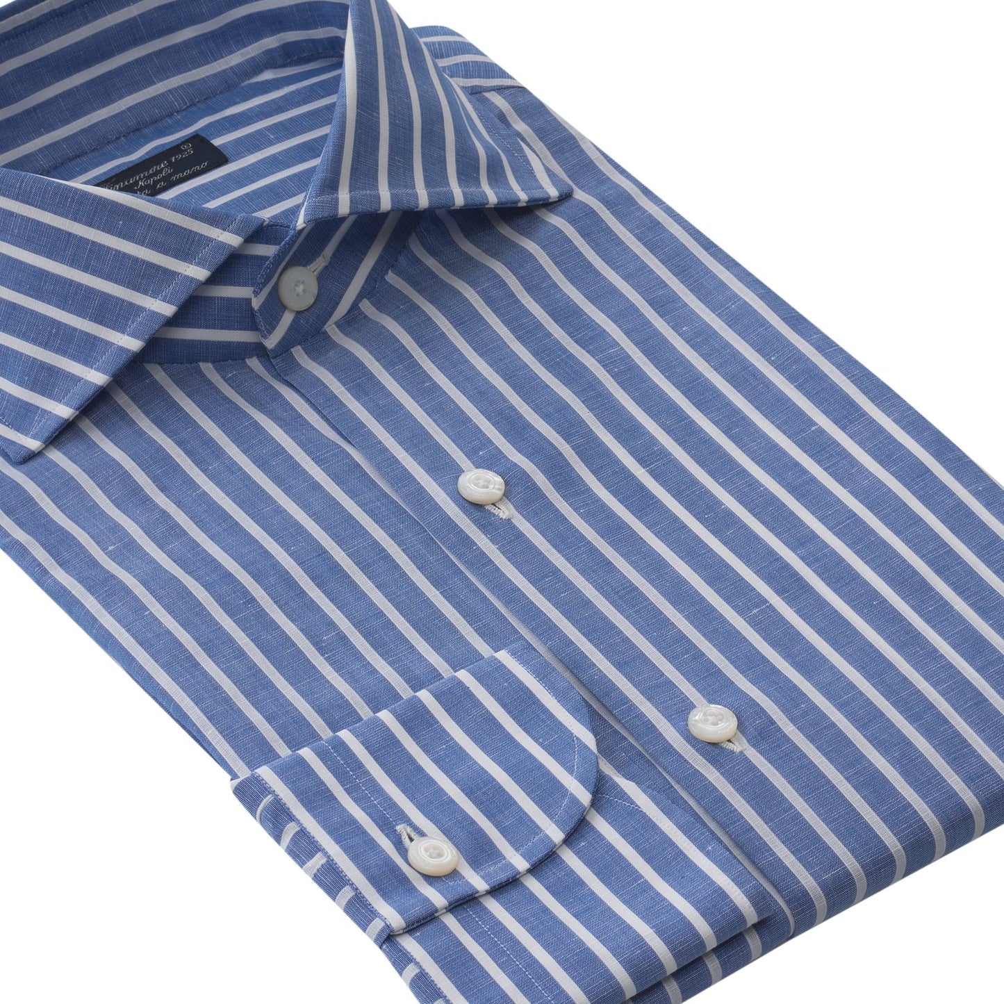 Finamore Striped Cotton and Linen-Blend Napoli Shirt in Blue - SARTALE