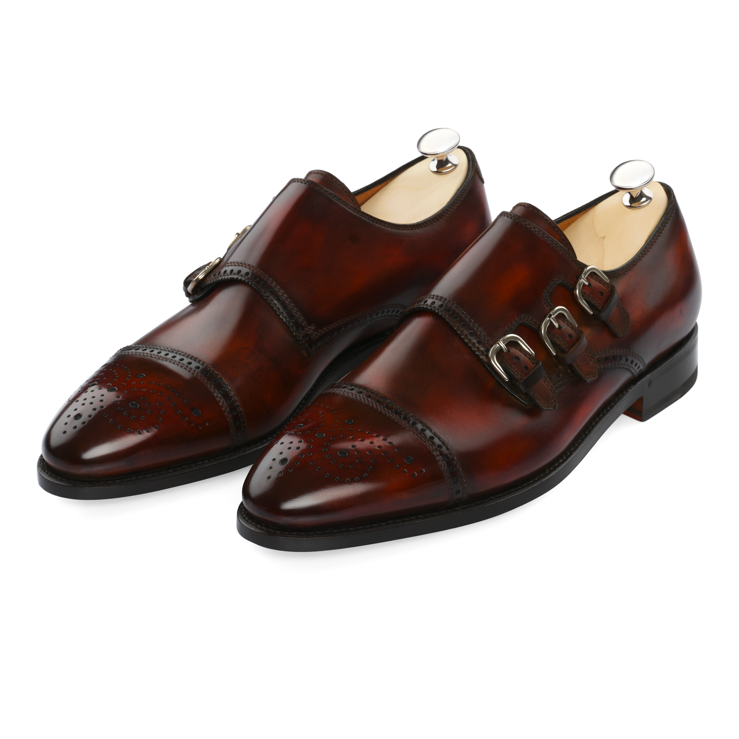 Bontoni "Excelsior" Triple-Buckle Monk with Perforated Details and Medallion - SARTALE