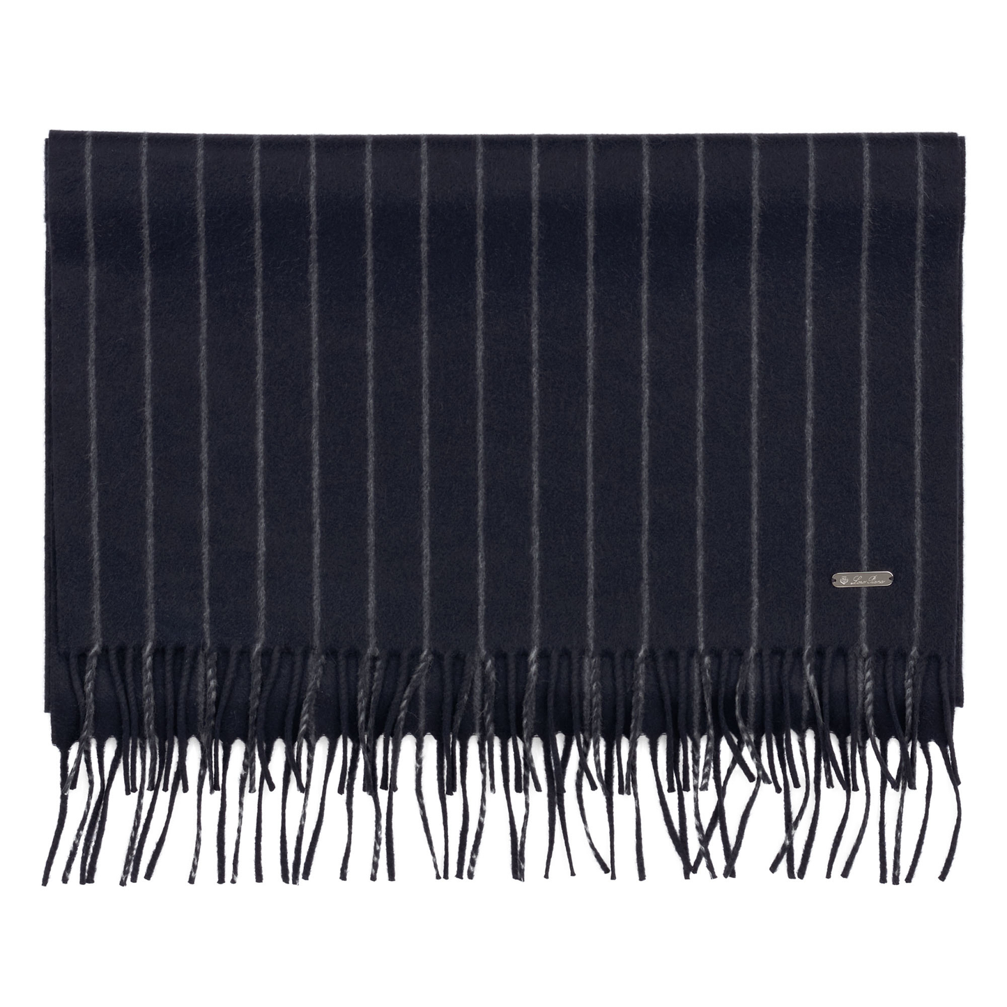 Loro Piana Fringed Striped Cashmere Scarf in Dark Blue - SARTALE