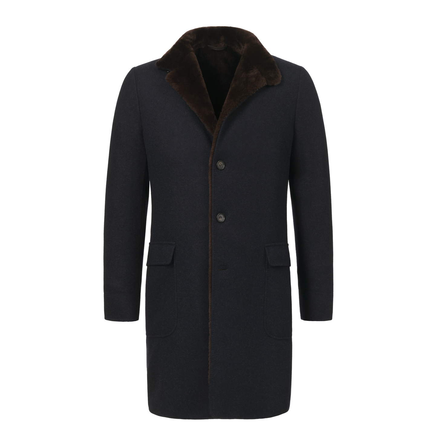 Loro Piana Cashmere-Blend Coat with Nutria Fur Lining in Dark Blue - SARTALE