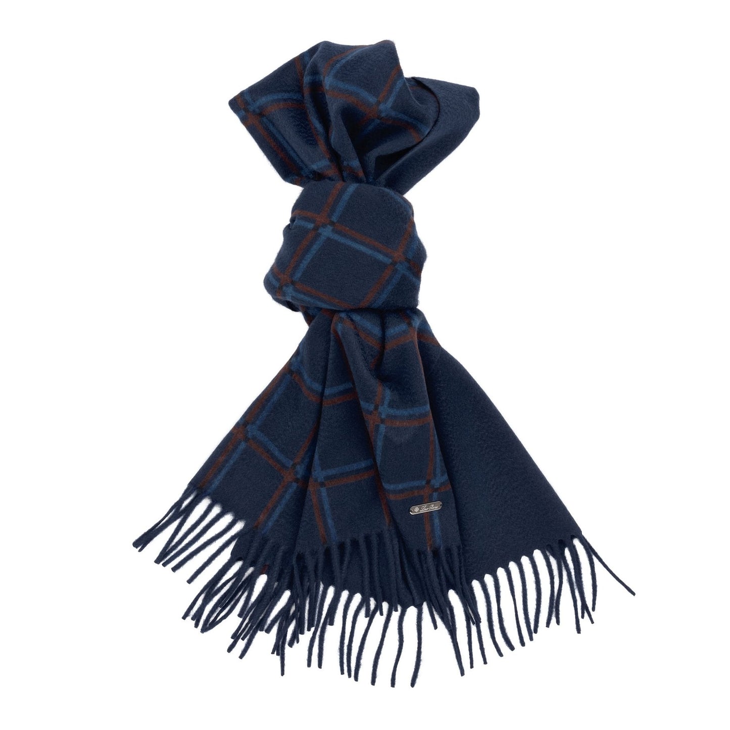 Loro Piana Fringed Checked Cashmere Scarf in Dark Blue - SARTALE