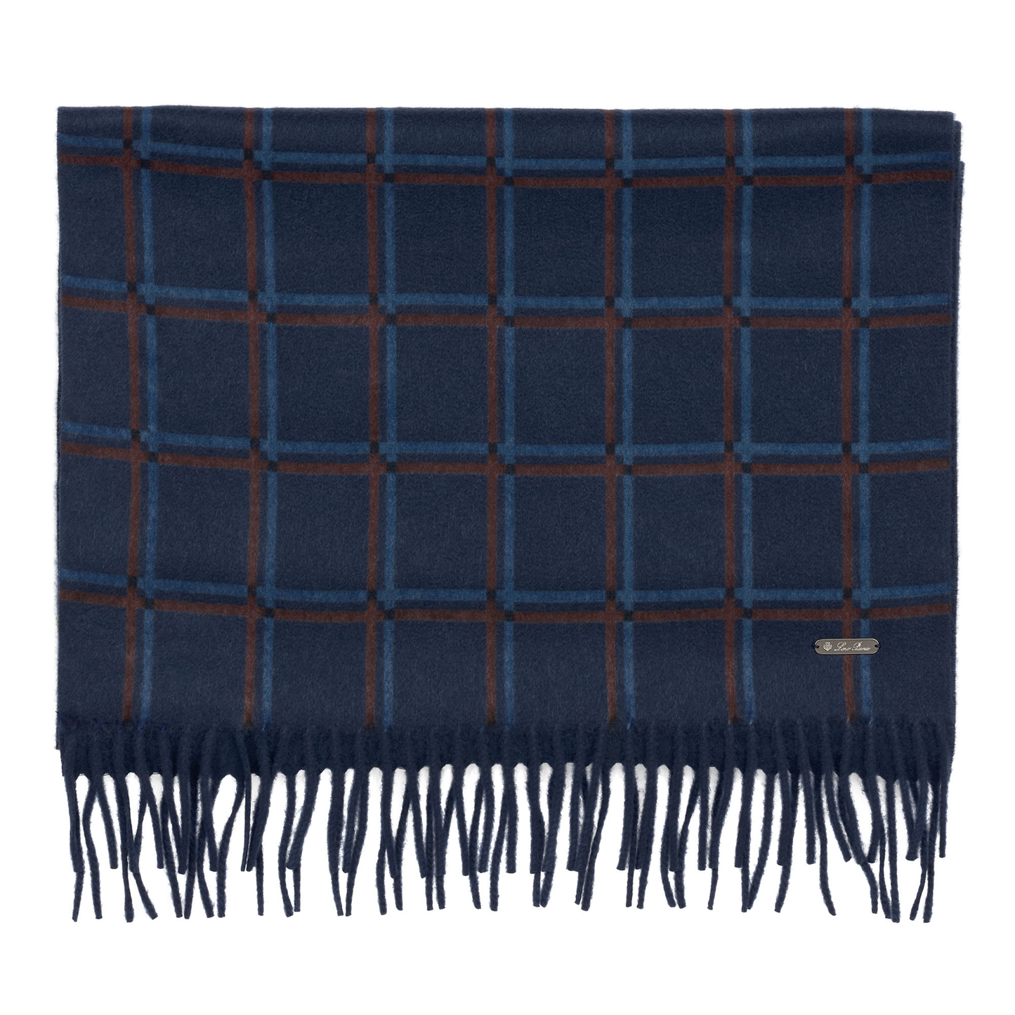 Loro Piana Fringed Checked Cashmere Scarf in Dark Blue - SARTALE