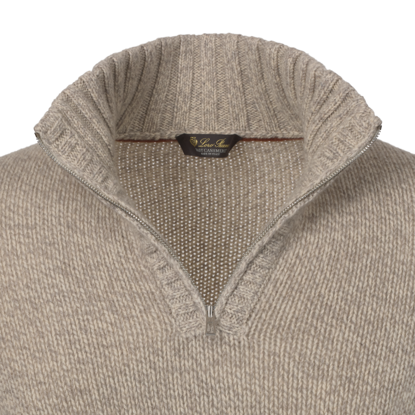 Half-Zip Knitted Cashmere Sweater in Beige