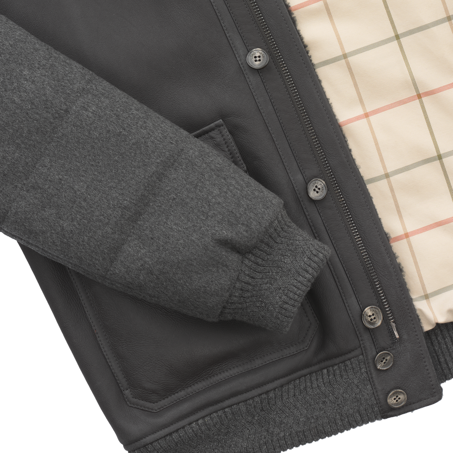 Loro Piana Leather and Cashmere Bomber Jacket in Grey - SARTALE