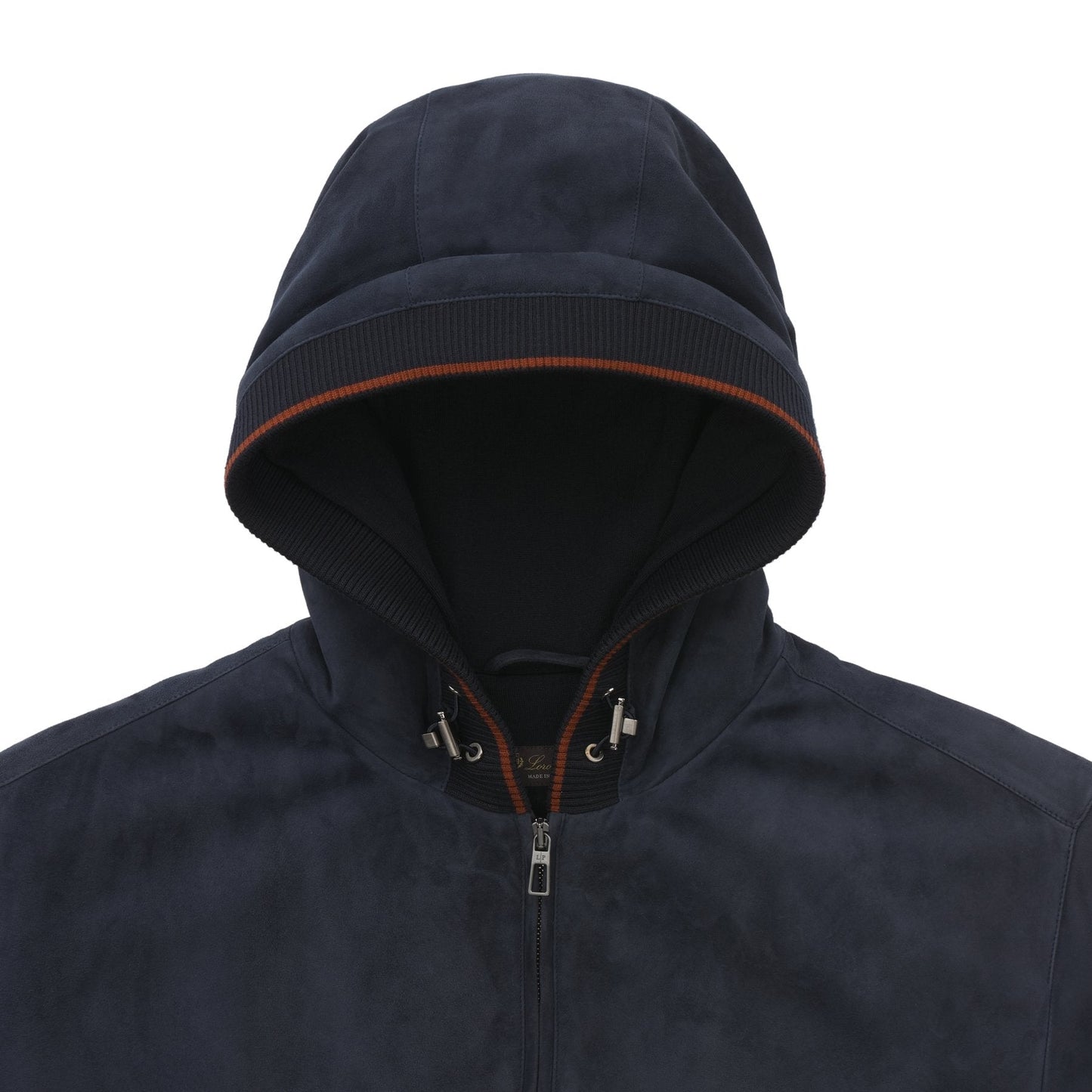 Loro Piana Suede Hooded Bomber Jacket in Dark Blue - SARTALE