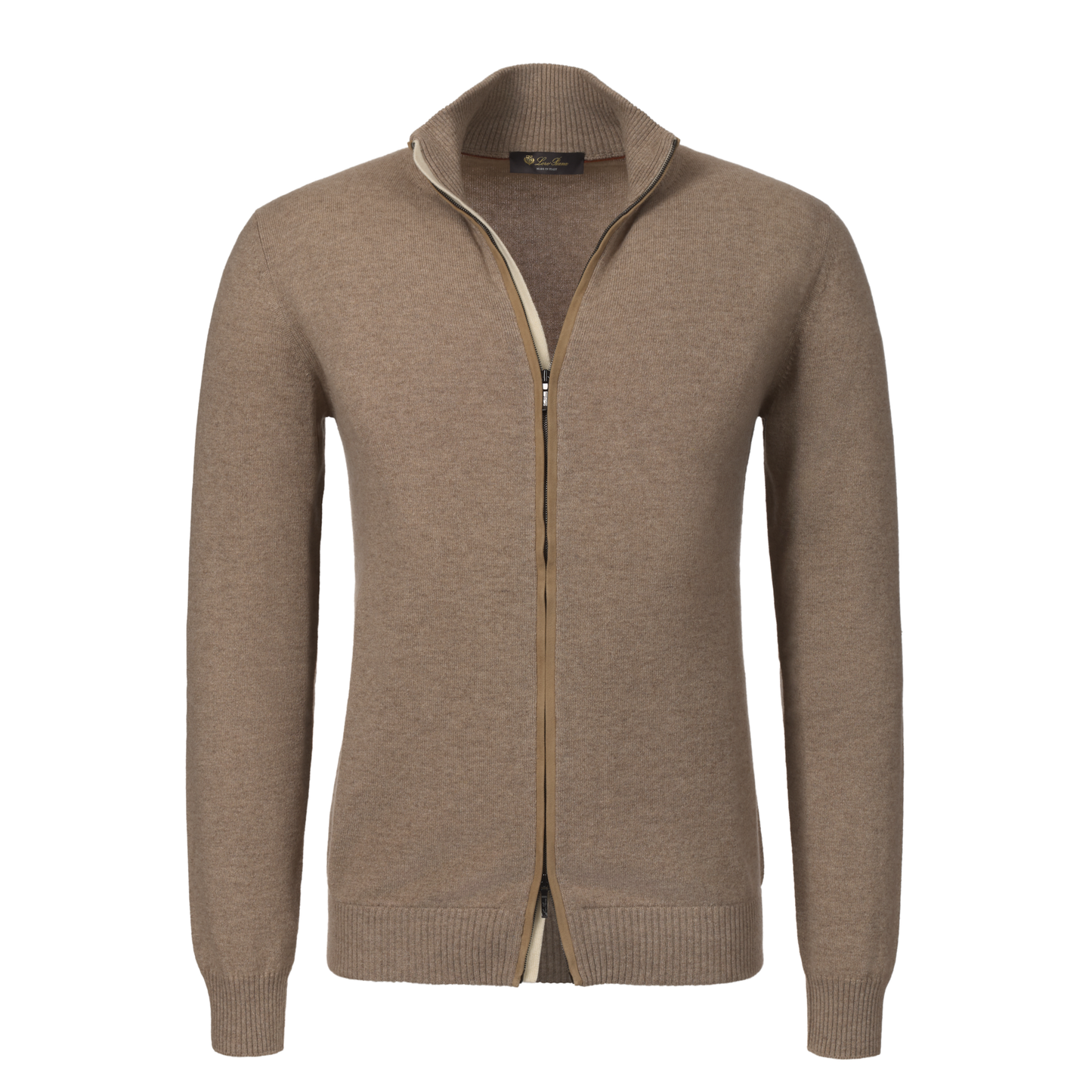 Cashmere Zip-Up Sweater in Light Brown